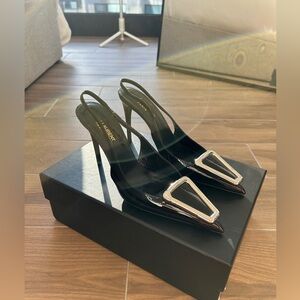 Saint Laurent Black Patent Leather Heels with Silver Accents